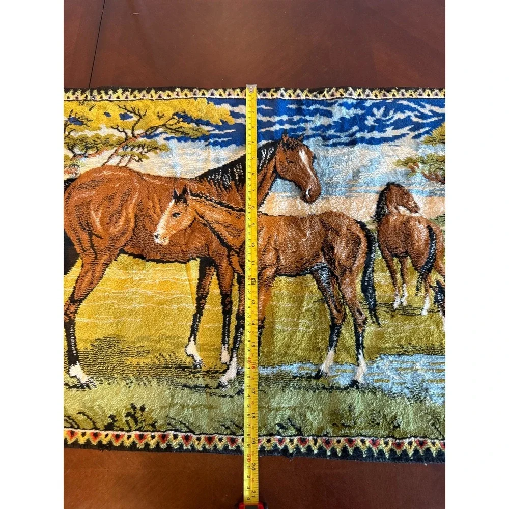 Vintage Velvet Horse Tapestry Wall Hanging Rug Equestrian‎ Scene